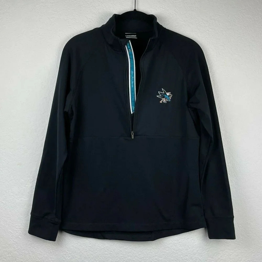 San Jose Sharks Jacket Men's Sz S Track 1/2 Zip Pullover Long Sleeve Black - Picture 1 of 9
